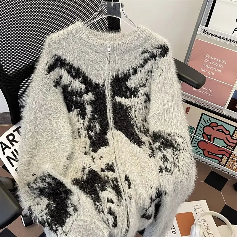 

Autumn Winter V-Ne Knitted Sweater Cardigan Men's Casual Sle Pure Color Lazy Faion Outerwear Loose Fit Polyester Fiber