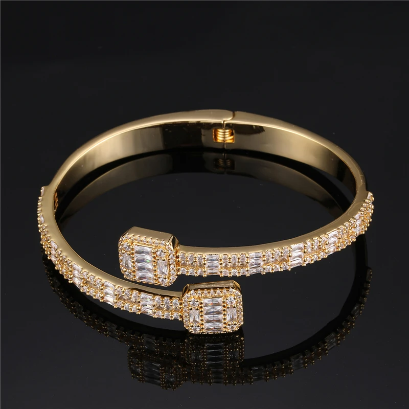  D&Z New Opened Square Baguette Charm Bracelet Gold Silver Color Iced Out AAA CZ Bangle For Women Wedding Bride on Hand Gift