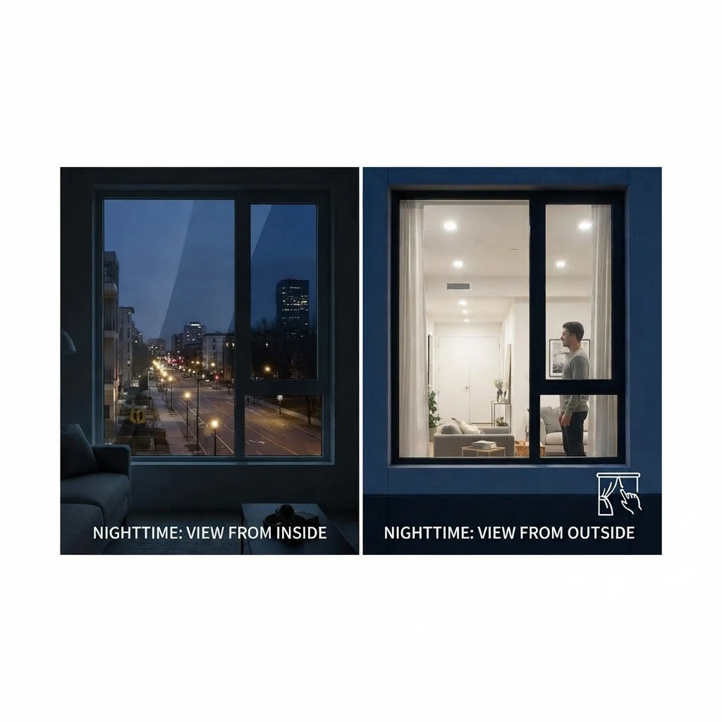Dark Blue Silver Static Cling Window Film No-Adhesive One-Way Daytime Privacy Tint Heat And UV Block Removable Reusable for Glas