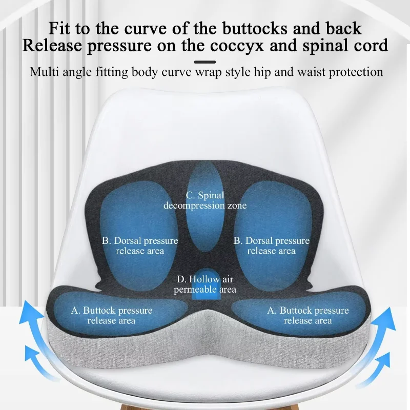 Memory Foam One-piece Seat Cushion Backrest Office Chair Cushion Massage Lumbar Support Pain Relief Breathable