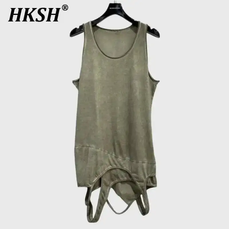 

HKSH Spring Summer New Men Dark Punk Waste Land Style Trend Spliced Niche Design Sleeveless T-shirt Dark Cotton Tank Tops HK4539