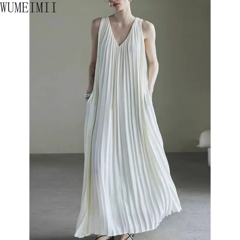 High-end women's white couture three-dimensional pleated long dress chiffon v-neck dress women's summer