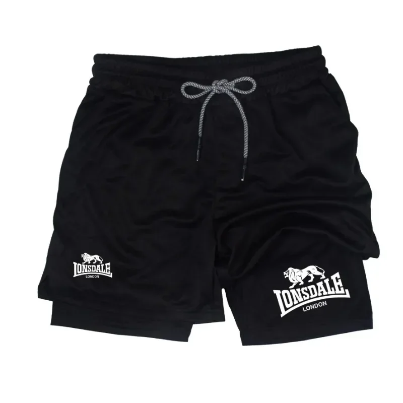 

Men's sports shorts with a phone pocket and towel hanger ring, suitable for exercise and fitness use.