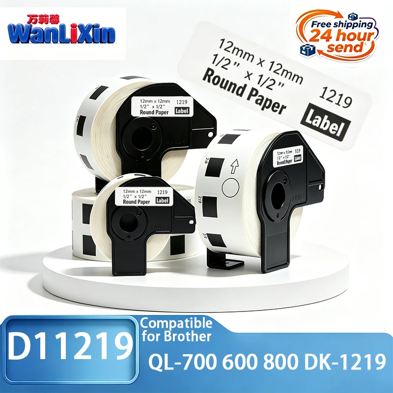 1/3/5 Rolls DK-11219 DK11219 Thermal Paper 12mmx12mmx1200pcs Black on white Label Compatible For Brother QL-700 600 800 DK-1219