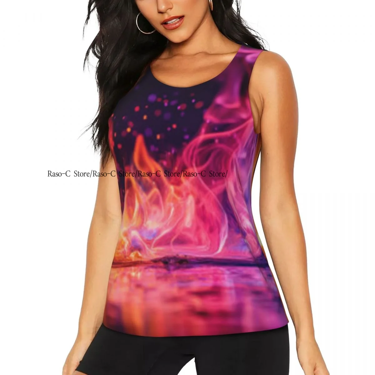 

Women's Workout Tank Tops Quick Dry Sleeveless Athletic Shirts Swirl Fire Gym Yoga Tops