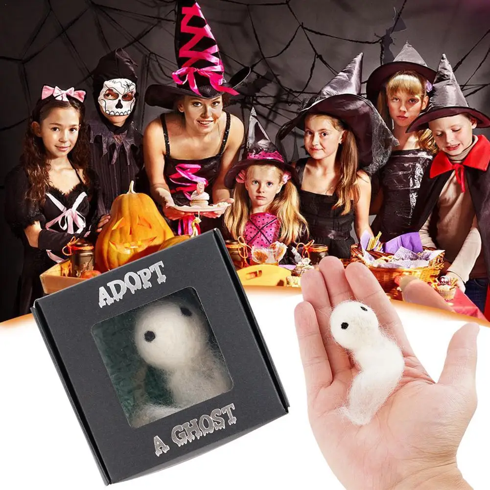 Adopt A Ghostes White Wool Feltes Ghostes And Tiny Scroll Set Halloween Spookyes Doll Girl Games Button Dog Words Party