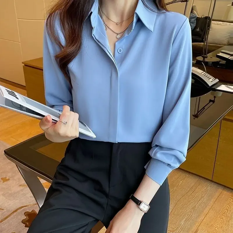 Spring New Women's Professional White Shirt Long Sleeve Chiffon Interview Formal Dress Loose-fit Top Summer Workwear