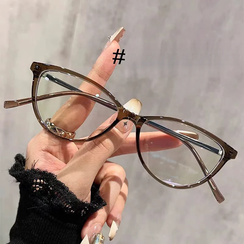 Korean-style ladies cat-eye small-frame decorative eyeglass frame - daily computer-use anti-blue-light protection glasses