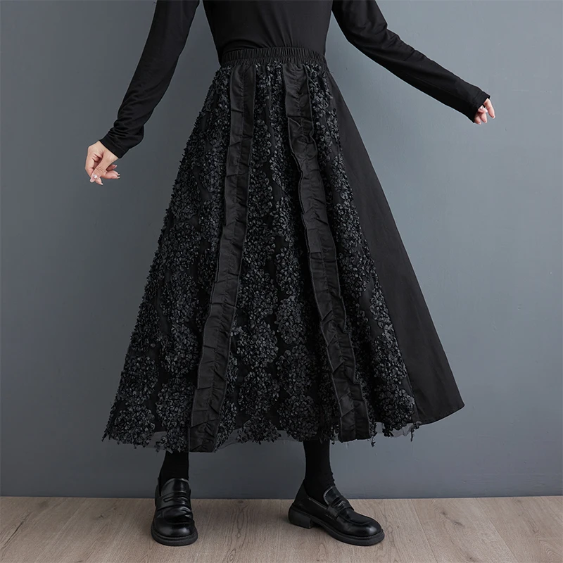 Falda holgada acampanada Bla Fi Sc, diseño de empalme, falda Midi de cintura alta para mujeres jóvenes, Otoño 2023