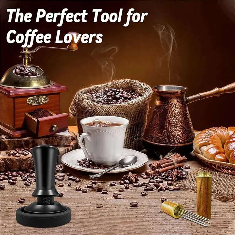 ABUH-5X Coffee Espresso Tamper 51Mm With WDT Tool Calibrated Spring Loaded, With Silicone Mat, For Espresso Coffee Machine