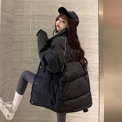 Cotton Coat Women 2021 Fashion Winter Clothes Korean Version Loose Thick Harajuku Bread Quilted Jacket Mid-length Black Jacket