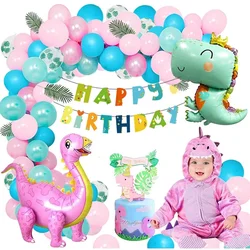 100 sztuk dinozaur tematyczne różowy niebieski dinozaur folia łuk balonowy zestaw Garland Kids Birthday Party Baby Shower Graduation dekoracje