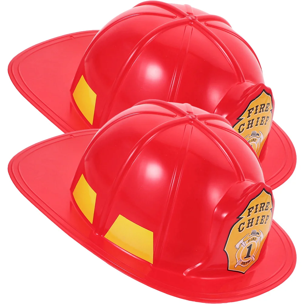 2 Pcs Role Playing Game Red Fireman Hat Firefighter Plastic Party Favors Costume Accessory Prop Hats