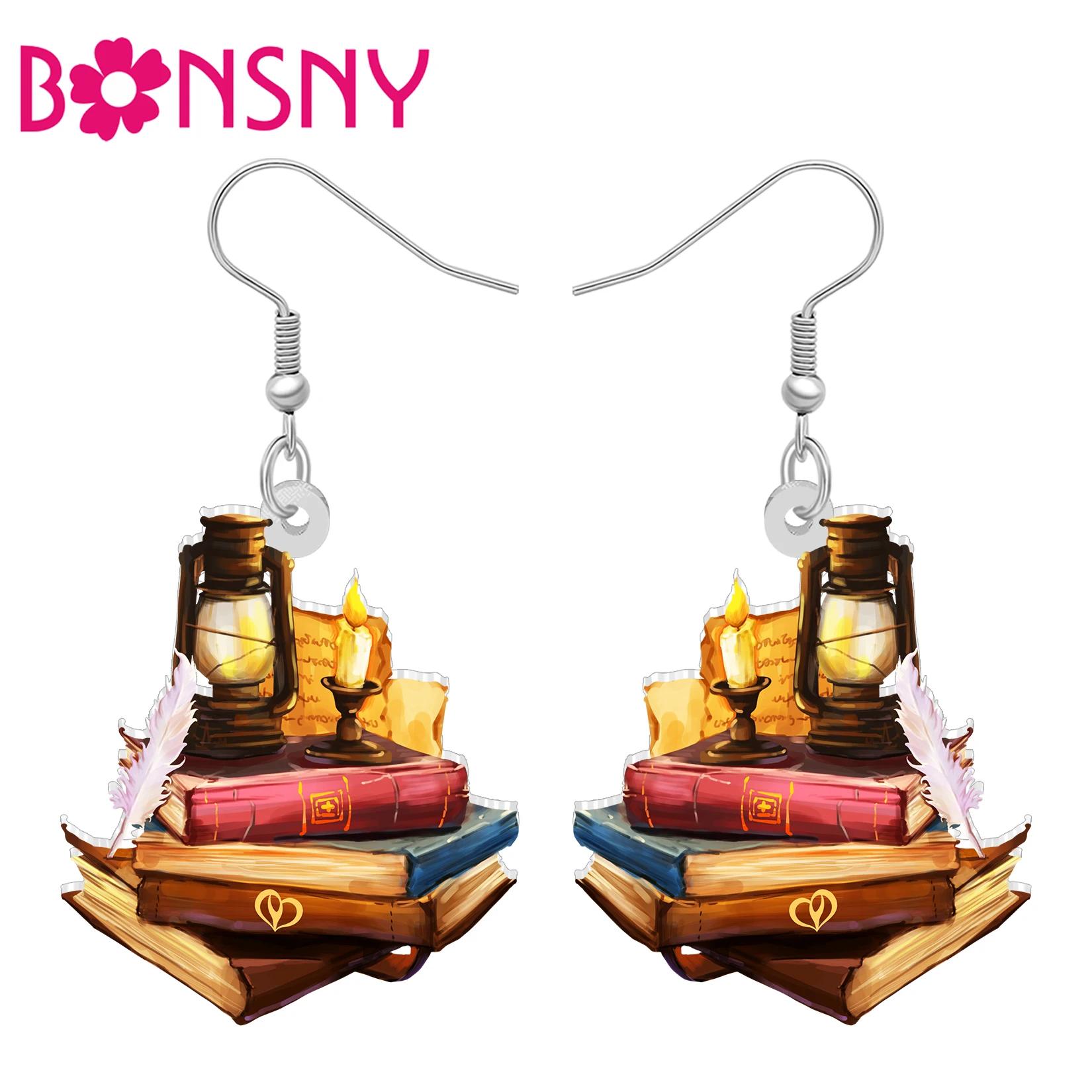 BONSNY Acrylic Vintage Book Stack Dangle Earrings Creative Bookpile Book Lovers Jewelry Bookish Gifts For Women Readers Charms