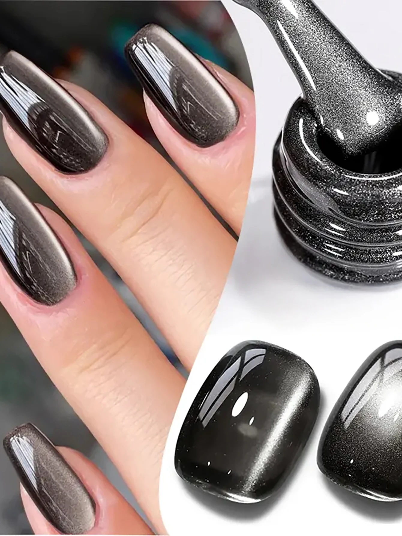 TC 블랙 크리스탈 캣 마그네틱 젤 반짝이 글리터 젤 네일 폴리시 반영구 UV 젤 네일 아트 베이스 컬러 불필요