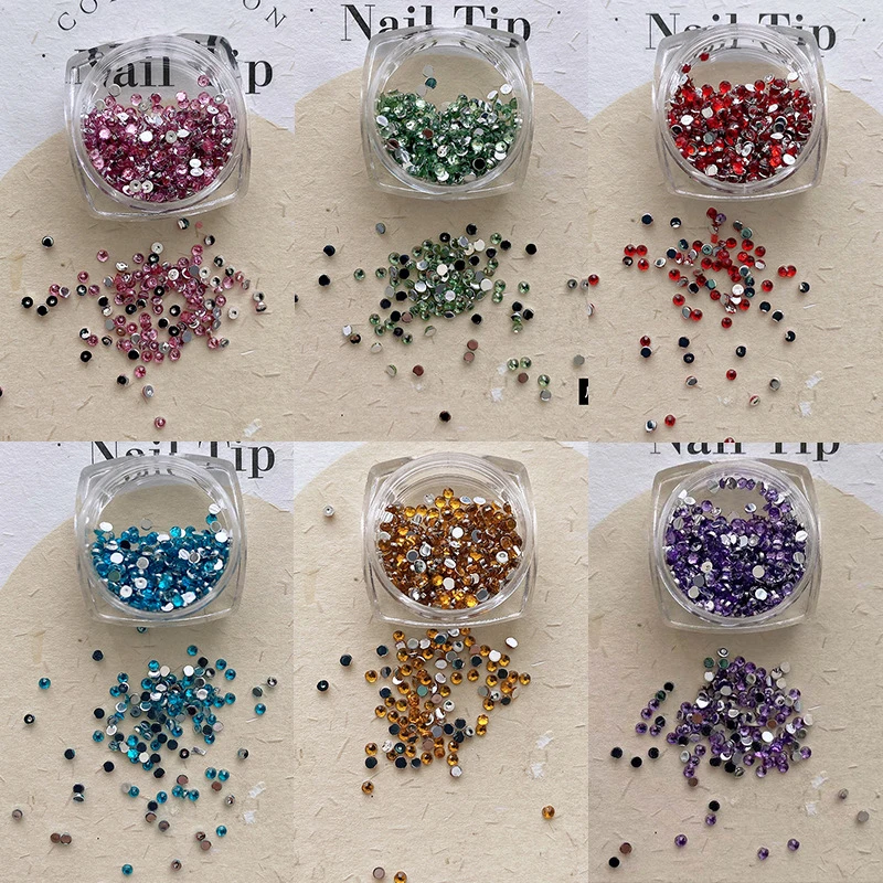 Strass en cristal AB pour ongles, 1 boîte, plats, astronomique, clair, diamant, gemmes, DIY, décorations nail art, Strass, charbon