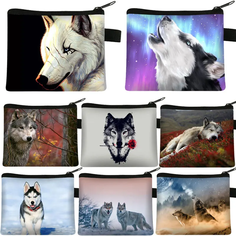 Coole wilde Wolf Mini-Tasche Münz geldbörse Wolf Tier druck kleiner Schlüssel beutel Geld tasche Taschen beutel Frauen Reiß verschluss Schlüssel etui Halter Brieftasche