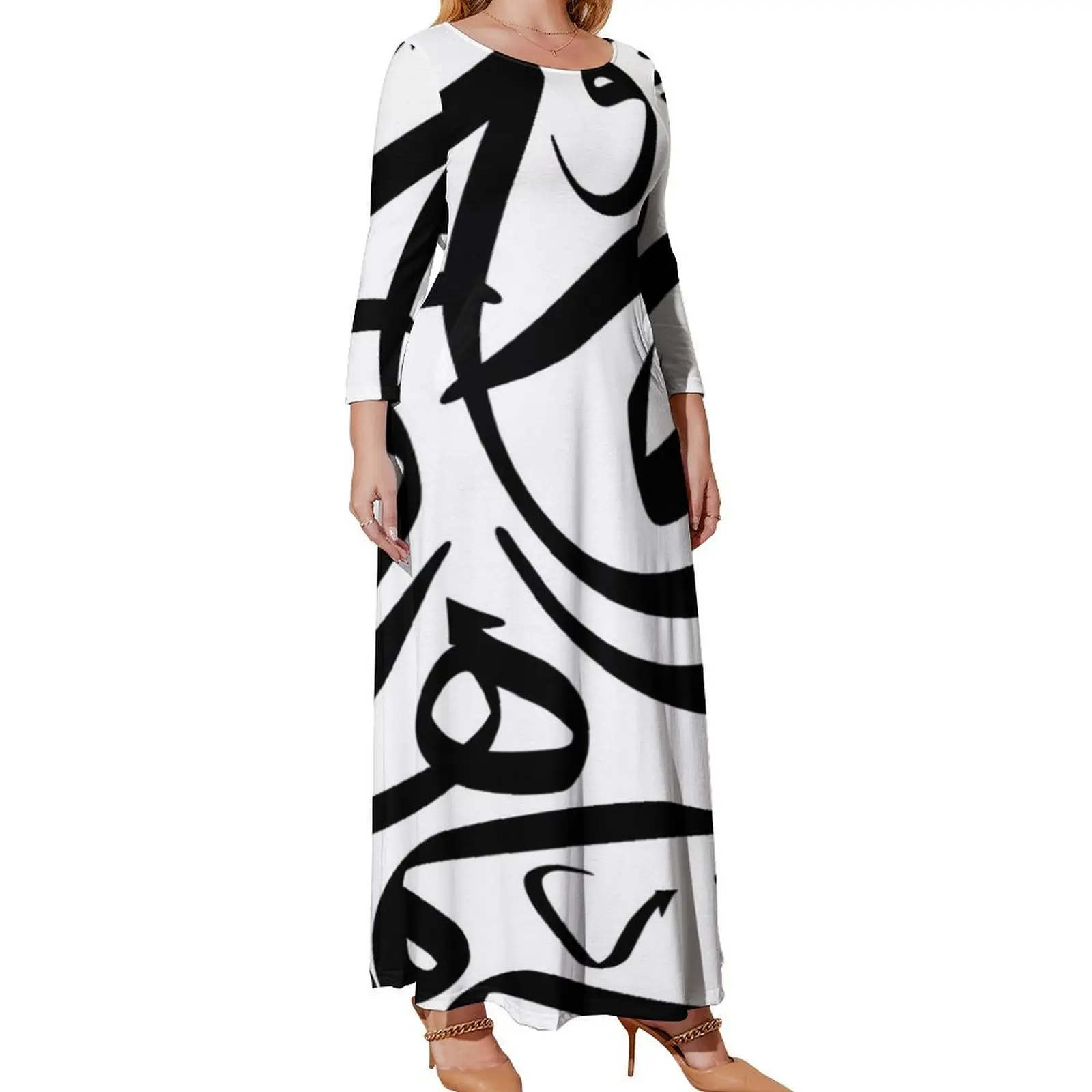 Arabic Calligraphy Pattern tshirts Long Sleeved Dress Long dress clothing women summer 2024