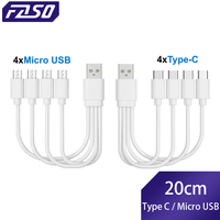 20cm Short USB Multi Charging Cable 4 in 1 Multiple Type C / Micro USB Charging Cord 4Port USB C Splitter Cable 5V 2A
