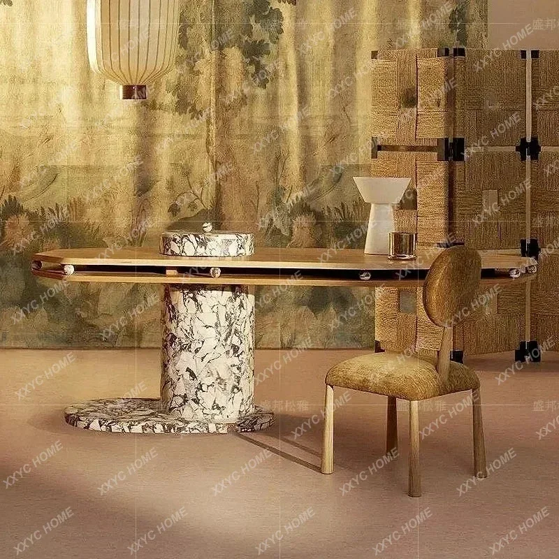 JJNatural Marble Suspended Desk Modern High-end Villa Creative Solid Wood Boss Desk