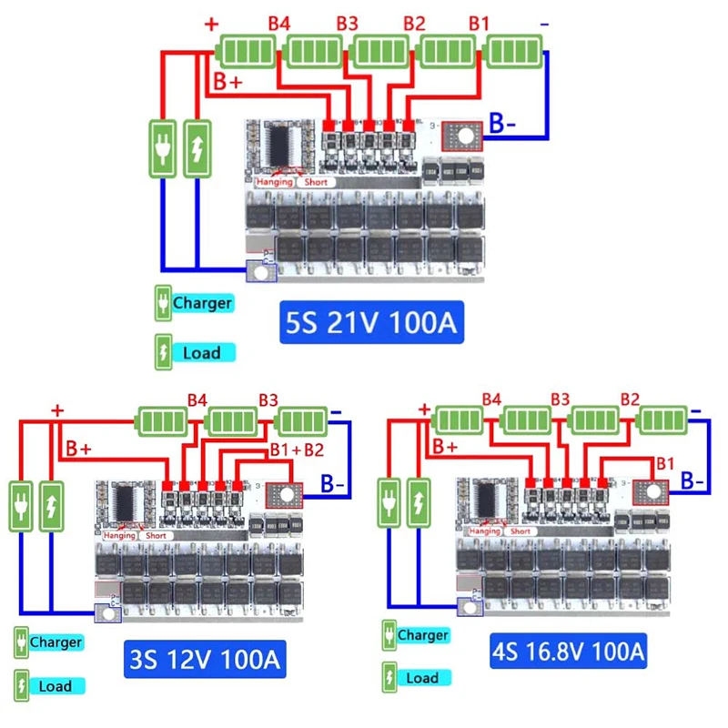 3S 4S 5S BMS 12V 16.8V 21V 100A Li-ion Ternary Lithium Battery Protection Circuit Board Li-polymer Balance Charging Module