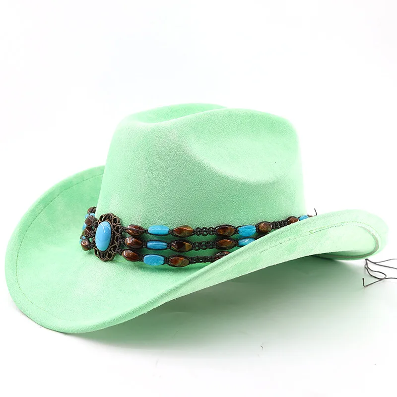 Western-Cowboyhut aus Wildleder zum Reiten für Männer und Frauen, Outdoor-Reisehut mit gerollter Krempe, Zylinderhut im Ethno-Stil, Filzhut – Detail 19