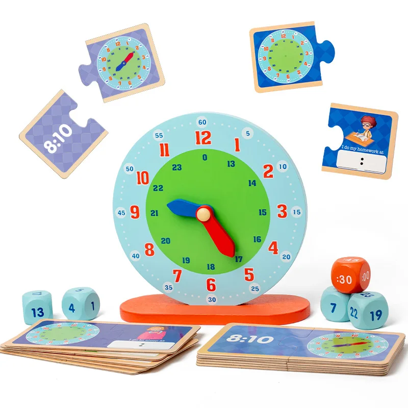 Orologio Montessori per il tempo di insegnamento, orologio educativo per l\'apprendimento precoce mobile, Set di attività per il tempo delle risorse