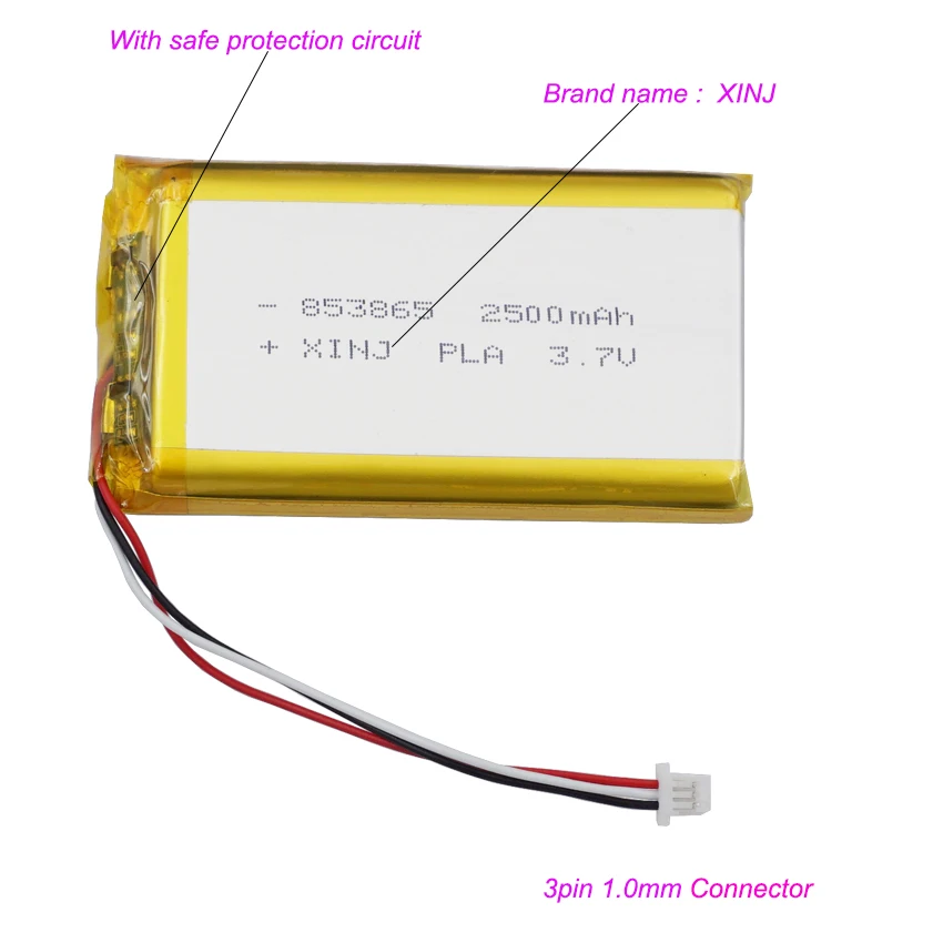 بطارية ليثيوم بوليمر قابلة لإعادة الشحن ، 3 أسلاك ثيرمستور ، JST ، موصل 3Pin ، ، GPS ، تابلت ، PC ، 57ah ، 9.25wh ،