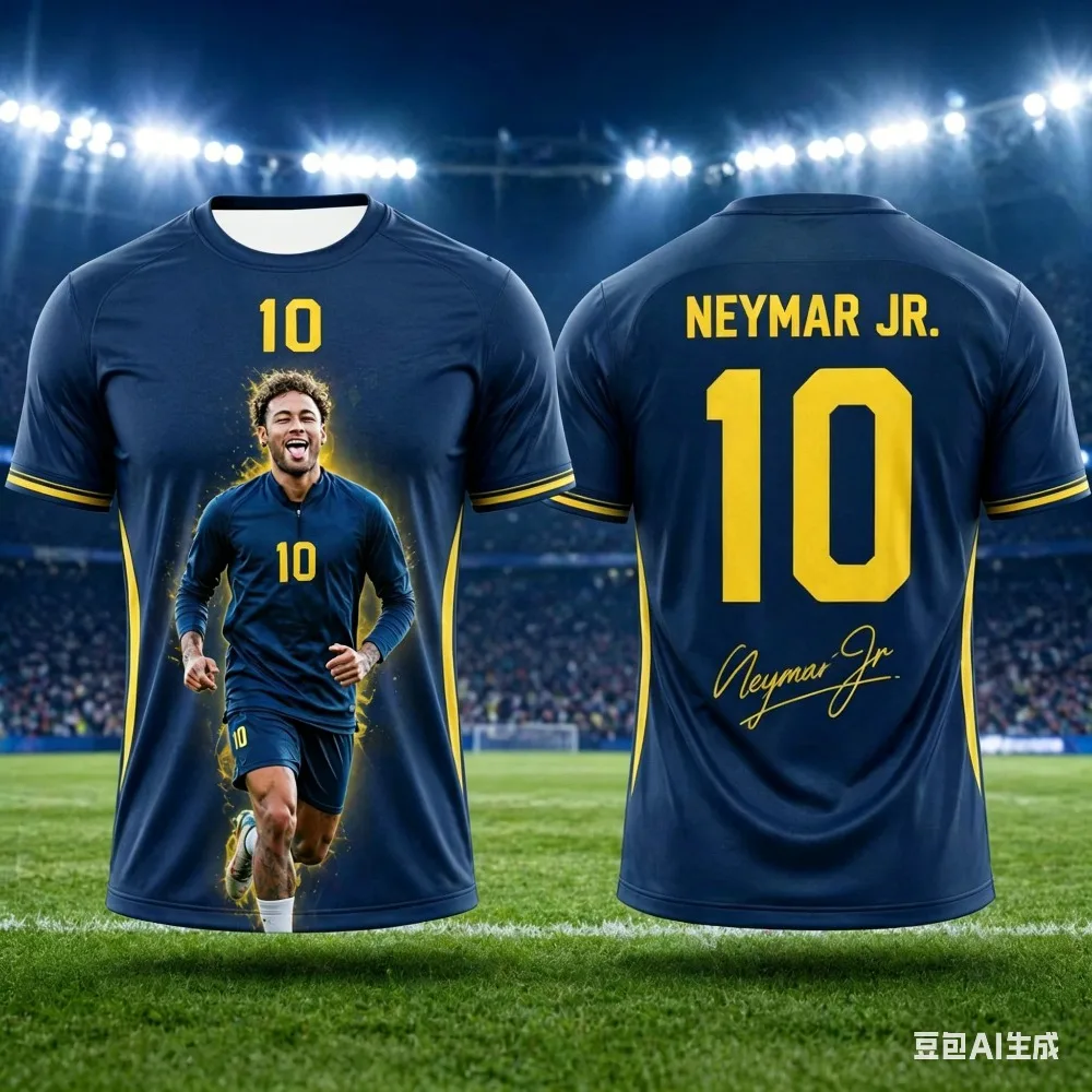 Neymar Jr. Nr. 10 Fußballtrikot 3D-Druck Schnelltrocknendes Sportliches Trainingsoutfit Fußballshirt für Erwachsene Outdoor-Match Fan-Sportbekleidung T-Shirt – Detail 5