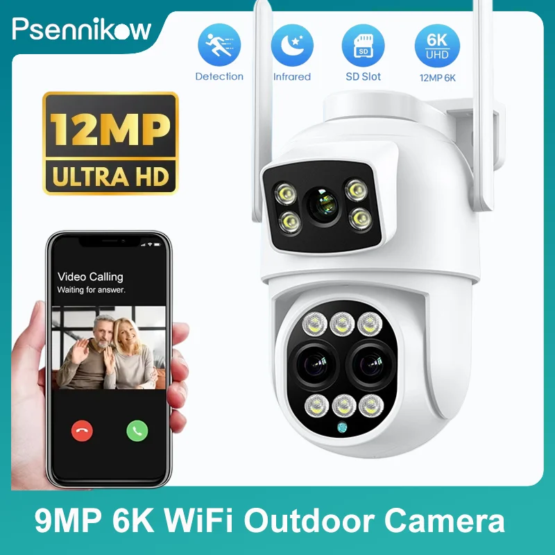 

PTZ Wifi Surveillance Camera 9MP 6K WiFi IP Camera Outdoor 8X Zoom Dual Screens Night Vision ICSEE APP CAM Human Detection