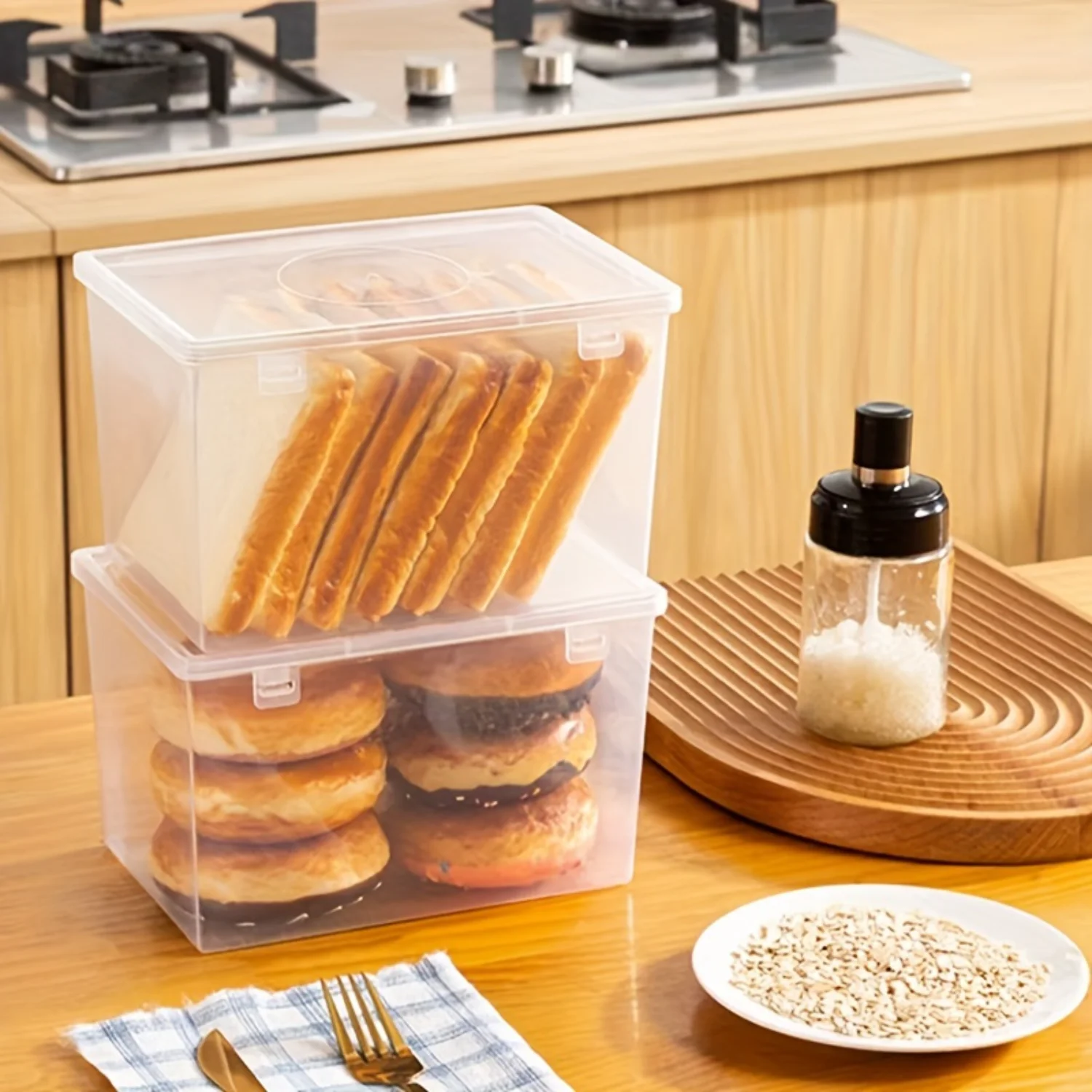 Clear Stackable Bread Box with Leak-Proof Lid - Organize and Store Toast & More in this Food Container