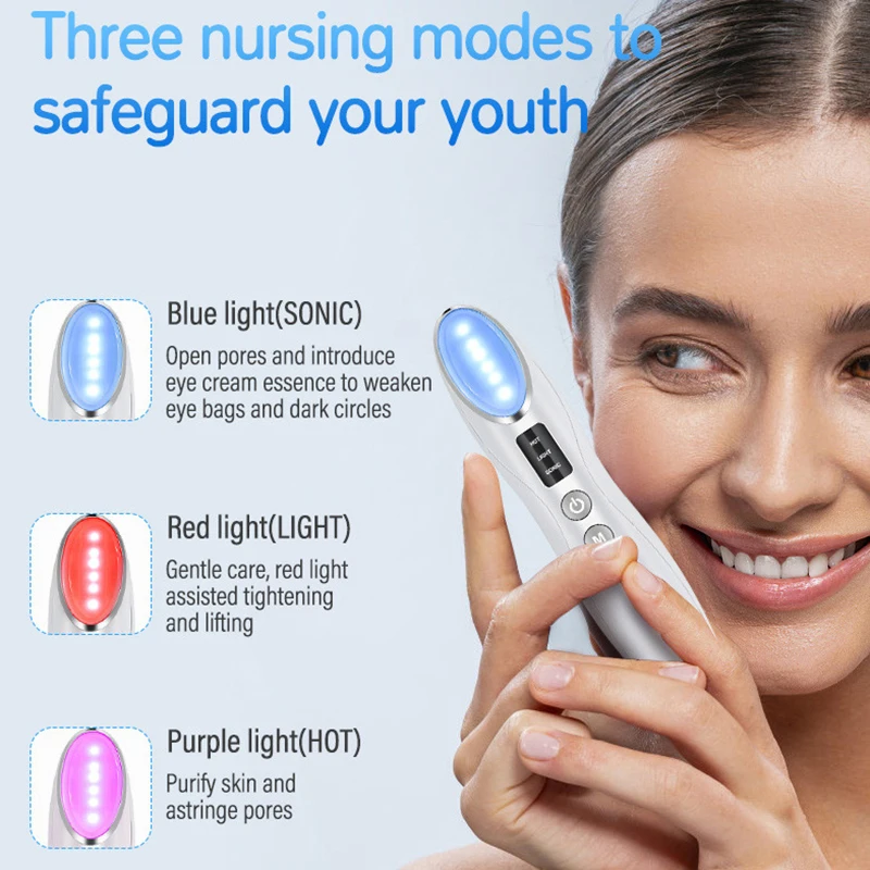 LED الفوتون العلاج الاهتزاز ساخنة مكافحة الشيخوخة التجاعيد الكهربائية العين مدلك القلم إزالة جهاز دائرة داكنة الانتفاخ العناية بالبشرة
