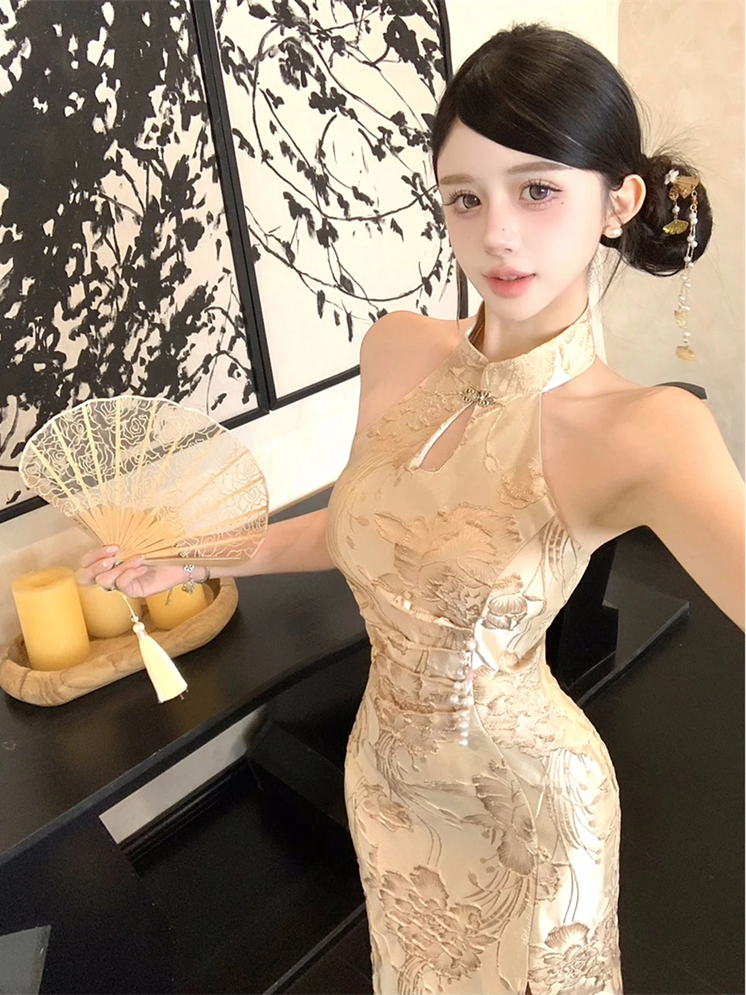 New Chinese Sle Qipao Strapl Dr Women's Sexy Bodycon Skirt Beautiful Hanging Ne Tube Top Skirt Casual Summer Dr