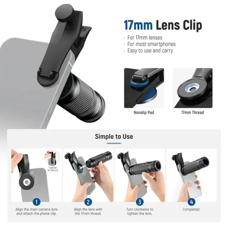 

7X Telephoto Lens with 17mm Lens Thread Phone Lens Clip