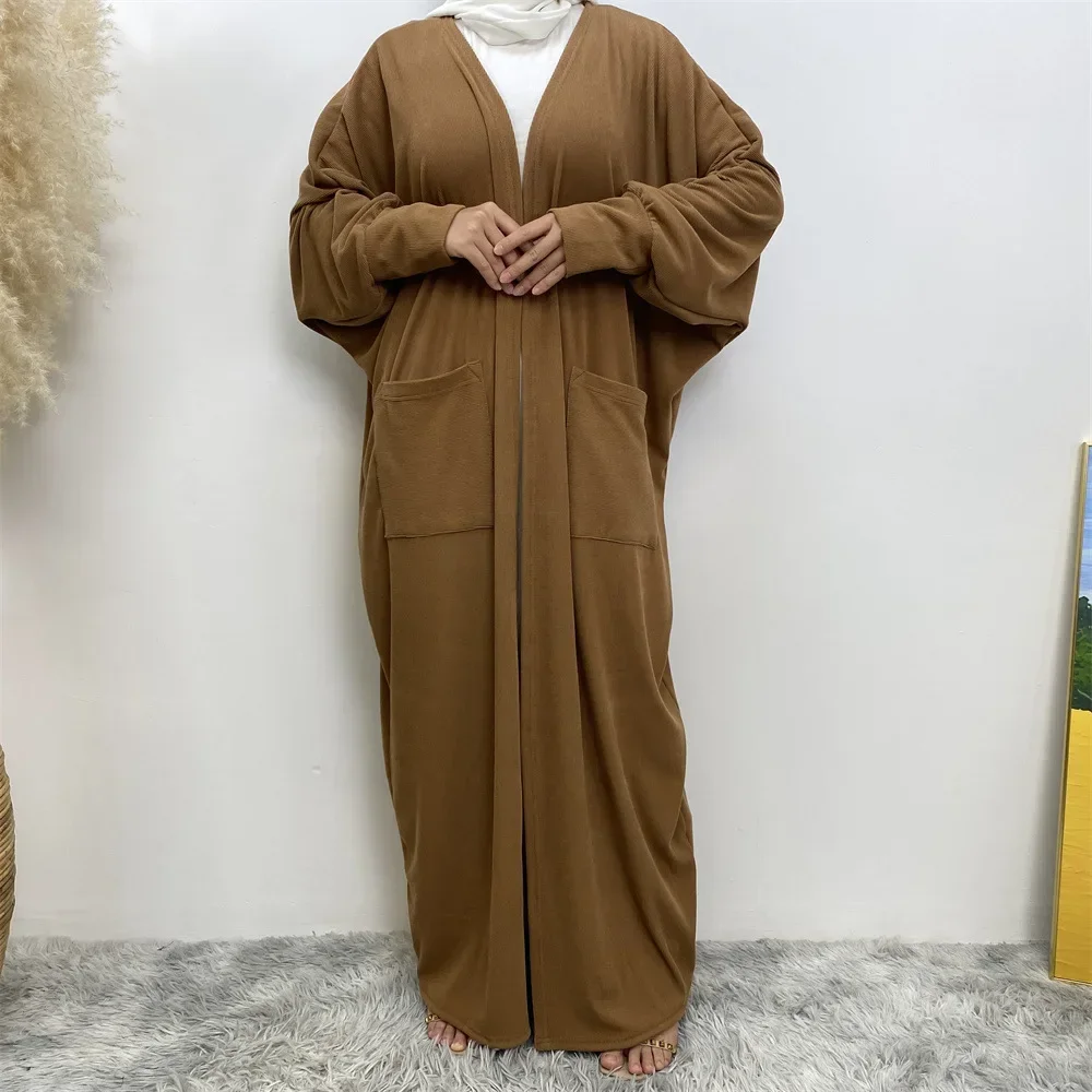 Sólido aberto kaftan dubai abaya turquia quimono cardigan robe muçulmano hijab vestido ramadan abayas para mulheres caftan roupas islâmicas