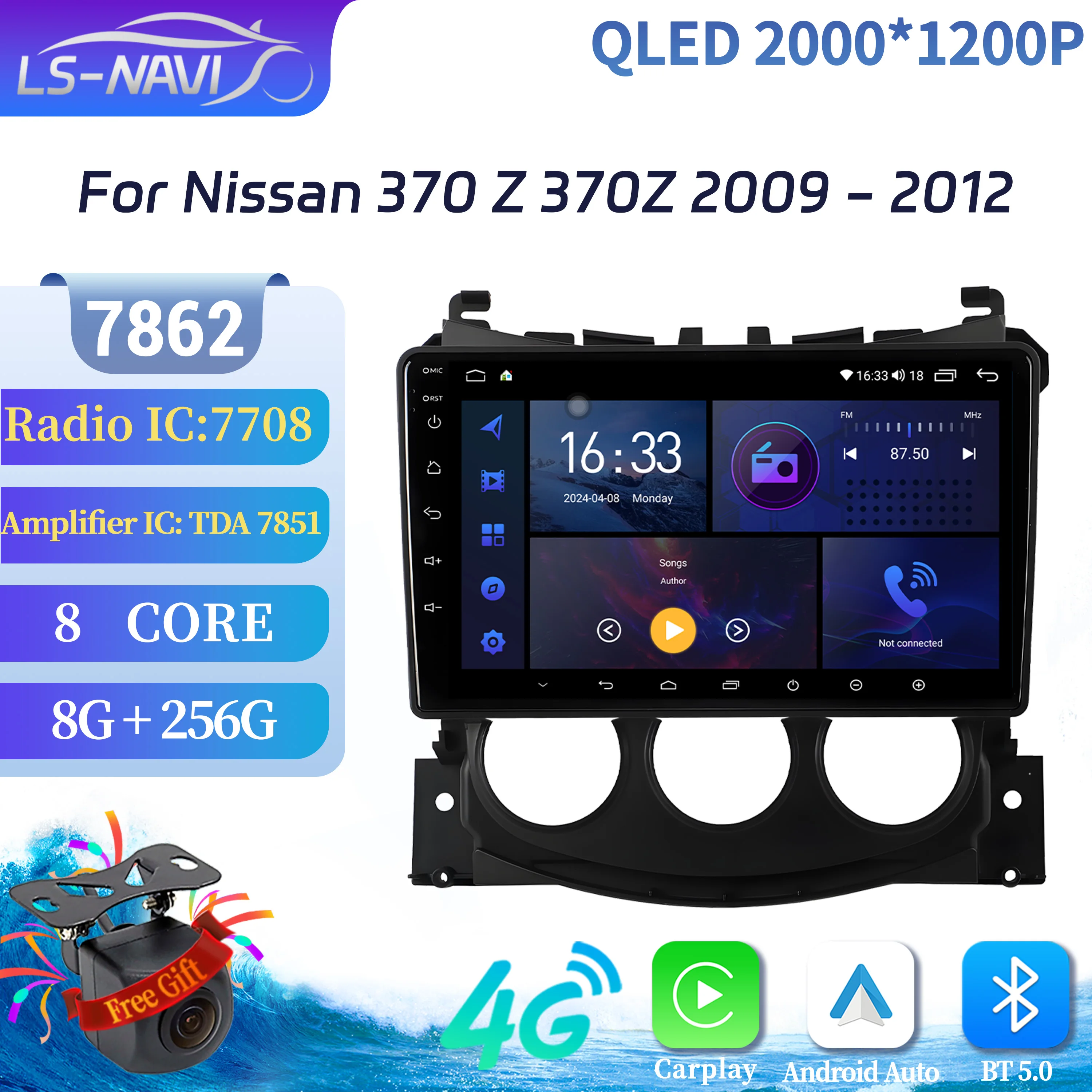 Para Nissan 370 Z 370Z 2009-2012 Radio de coche navegación Multimedia 4G GPS inalámbrico CarPlay Android 14 7862S 8G 256G 2K pantalla QLED