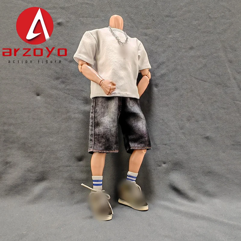 Pantalones vaqueros cortos lavados de ocio a escala 1/6, pantalones vaqueros rasgados cortos, modelo de ropa apto para figura de acción de soldado masculino de 12 pulgadas