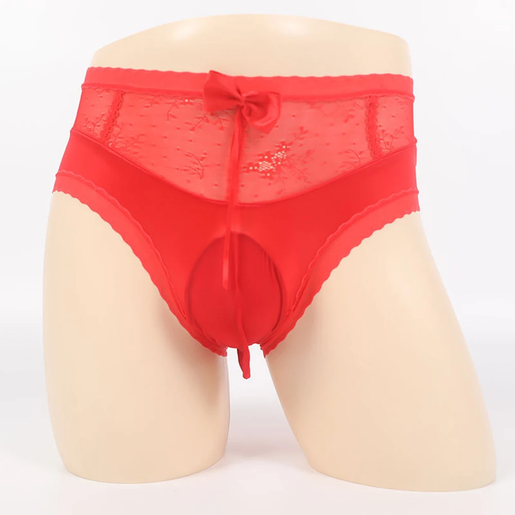 

Sexy Mens Cock Pouch Briefs Ultra Thin Lace Breath See Through Panties Sissy Underpants Bowknot High Waist Erotic Underwear