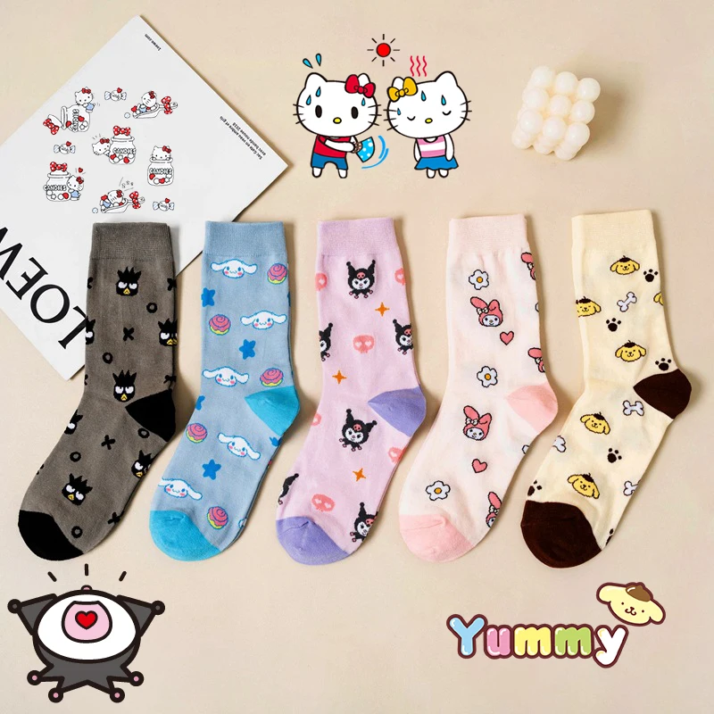 

Sanrio Socks Kuromi Melody Cartoon Anime Cute Kawaii Four Seasons Medium Length Sport Comfortable Stockings Socks Toys Girls