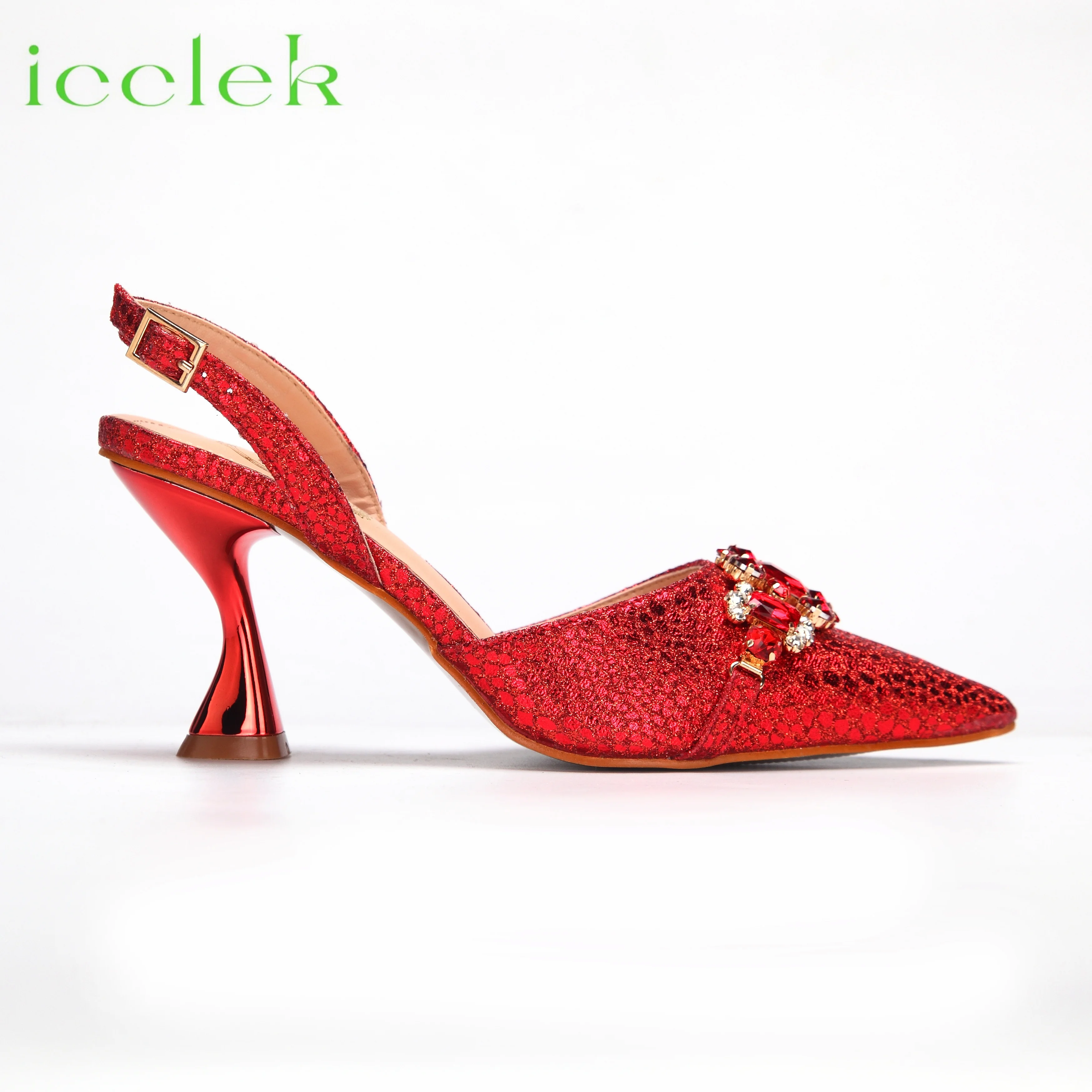 Red Color Sandals for Women 2024 Luxury Wedding Pumps High Heels Rhinestone Design Party Shoes and Bags Set for Wedding Party