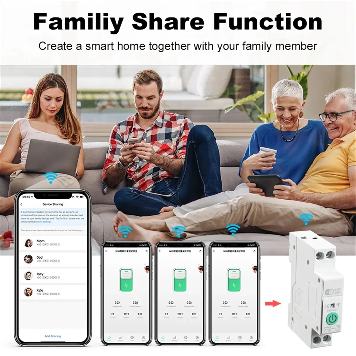 

223 ~ FlashTuya Wi-Fi умный автоматический выключатель 1P + N 63A переключатель на DIN-рейку со статистикой электричества удаленное голосовое управление для дома