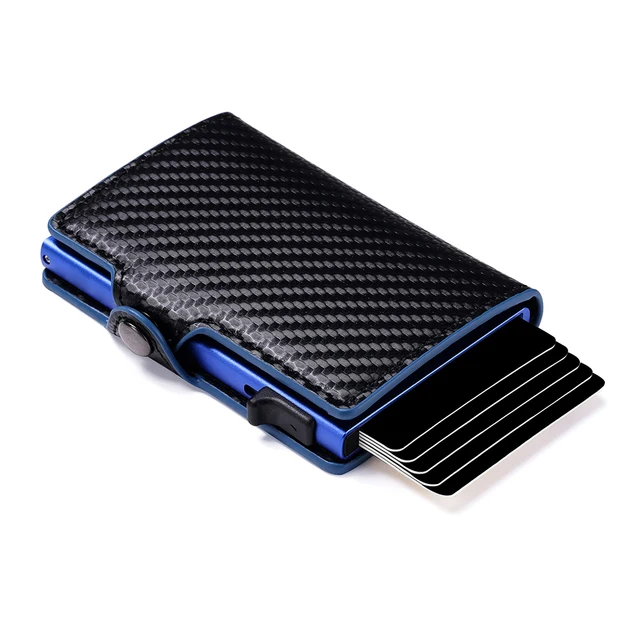 CASEKEY Etui na karty kredytowe Mini portfel męski RFID Włókno węglowe Pu Skóra Smart Vallet Małe aluminiowe etui na karty Portafoglio Uomo