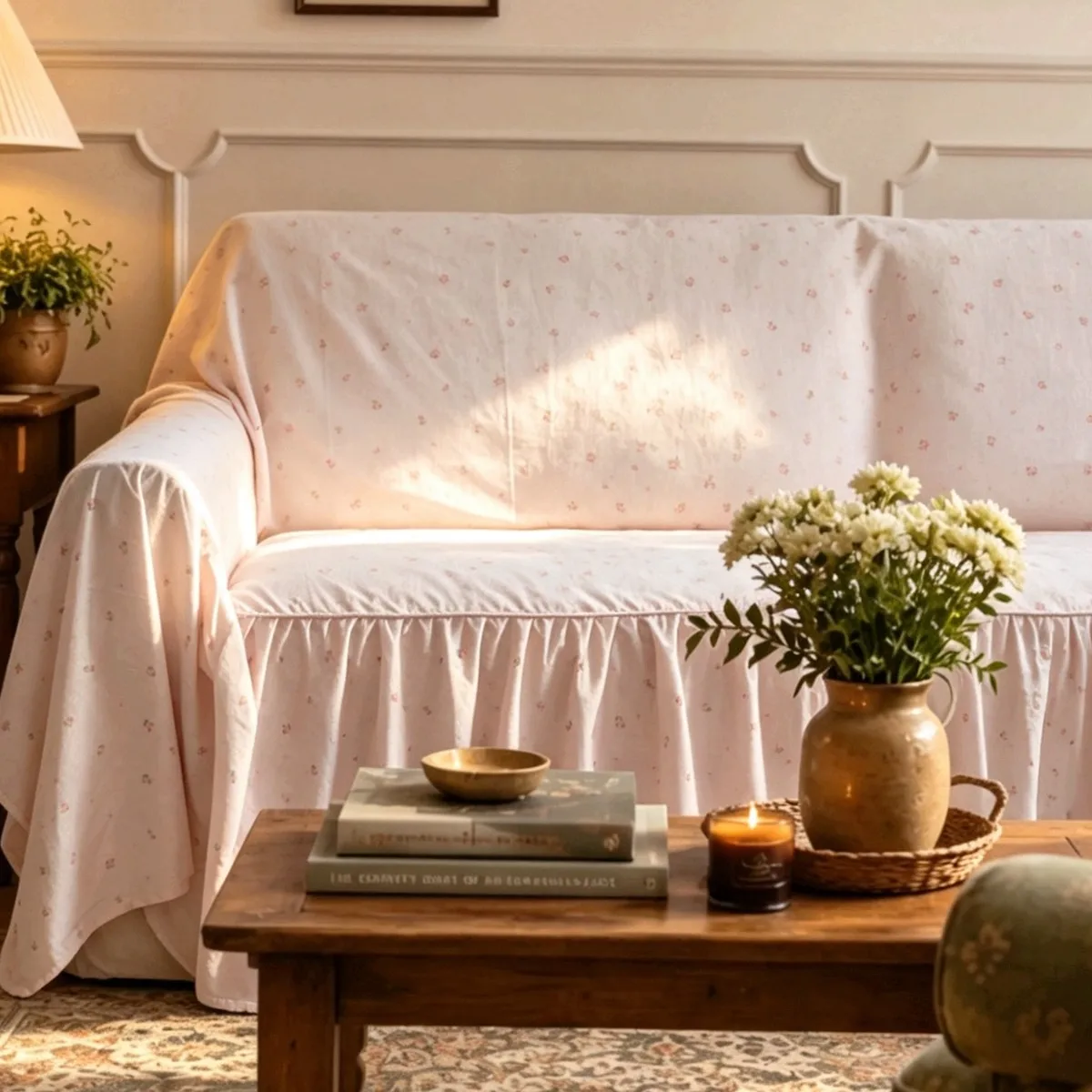 French Cream Powder Rose Universal in All Seasons Ruffle Leaf Edge Whole Cover Pure Cotton Single Piece Sofa Towel Cover Cloth