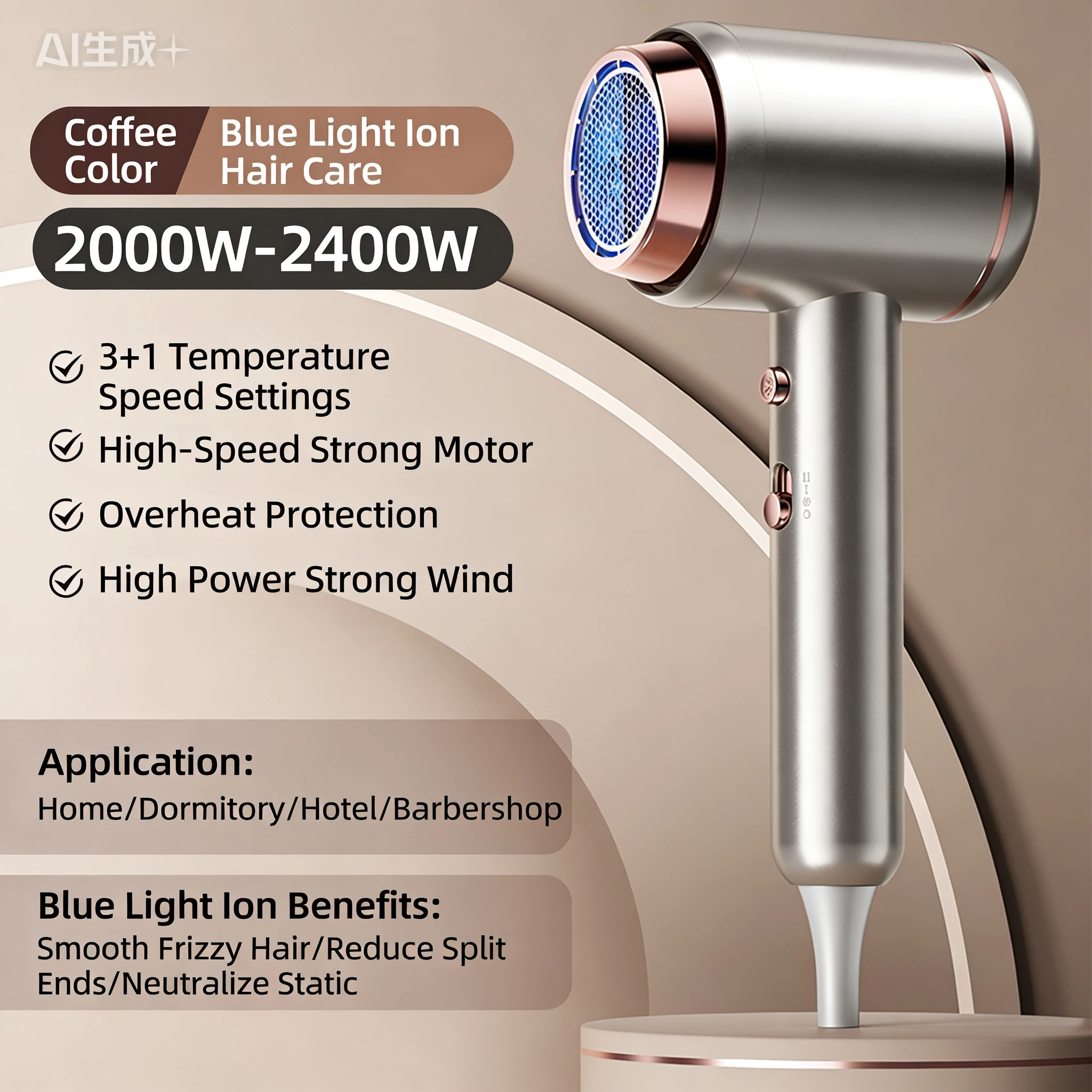 2400W High-Power Professional Portable Hair Dryer Thermostatic Heating And Cooling Negative Ion Hair Dryer