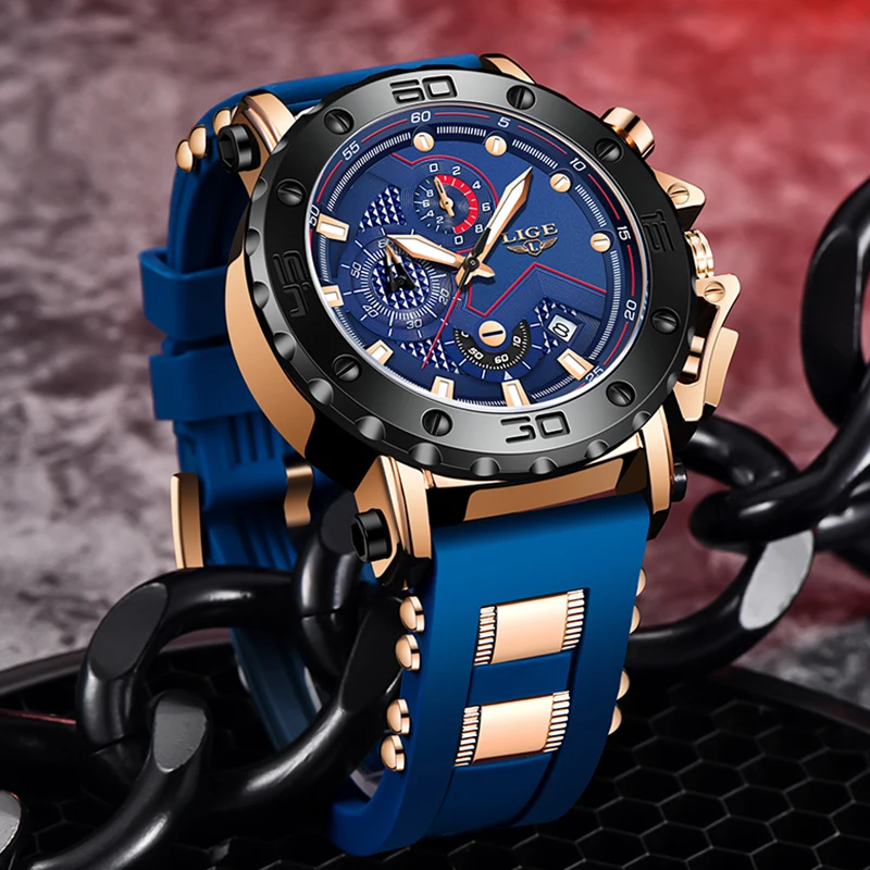 

LIGE Business Military Watch Men Fashion Sports Waterproof Men's Quartz Wristwatches Top Brand Luxury Silicone Date Chronograph