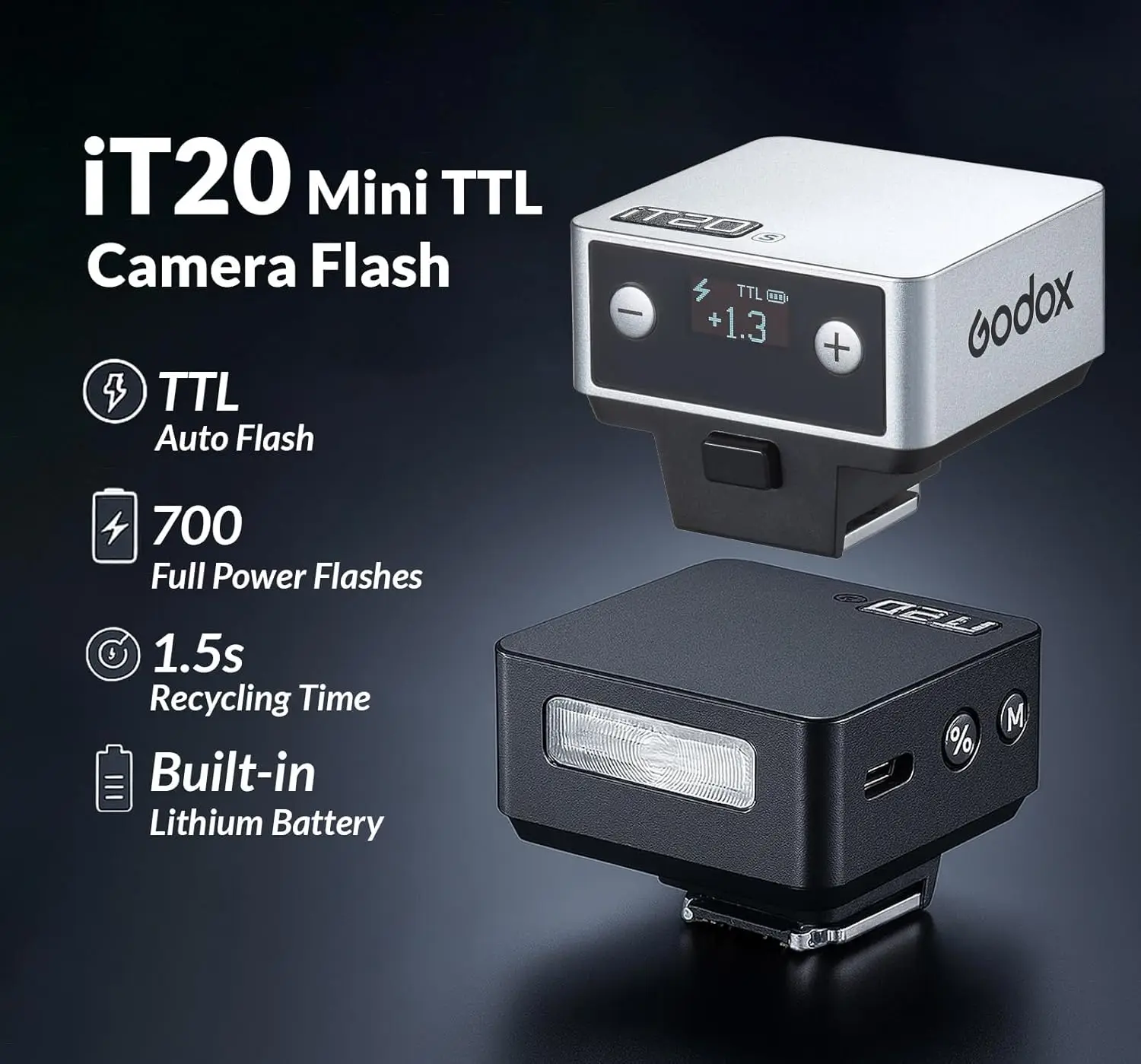 Godox IT20R TTL On-Camera Flash with Pentax P-TTL 700 Full Power 6 Output Level 1.5s Recycle for RICOH GR3 GR3X Camera Flash