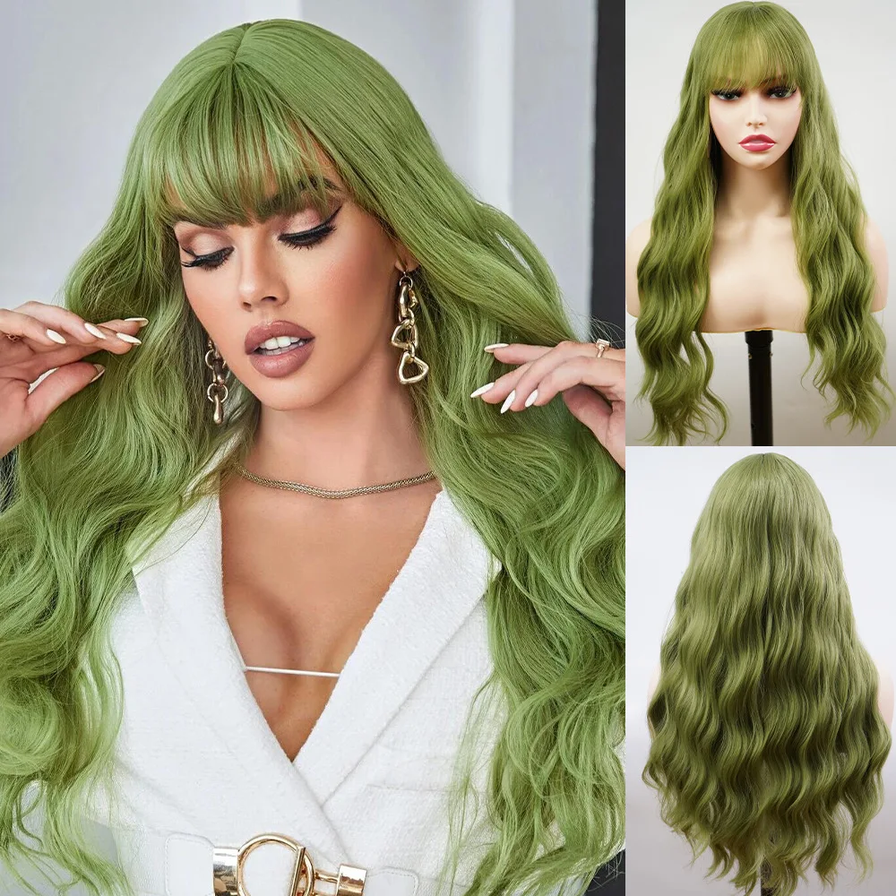 green air bangs mechanism rose net split roll hair water ripple head cover Wig