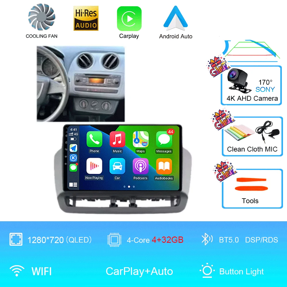 Android 16 QLED touchscreen autoradio voor Seat Ibiza 2012-2015, 12GB+256GB, multimediaspeler, 5G WIFI, BT, GPS navigatie - afbeelding 1
