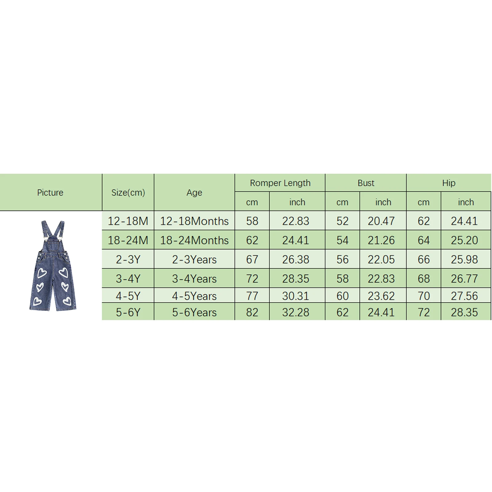 Toddler Girls Denim Overalls Heart Print Sleeveless Full Length Romper with Pockets