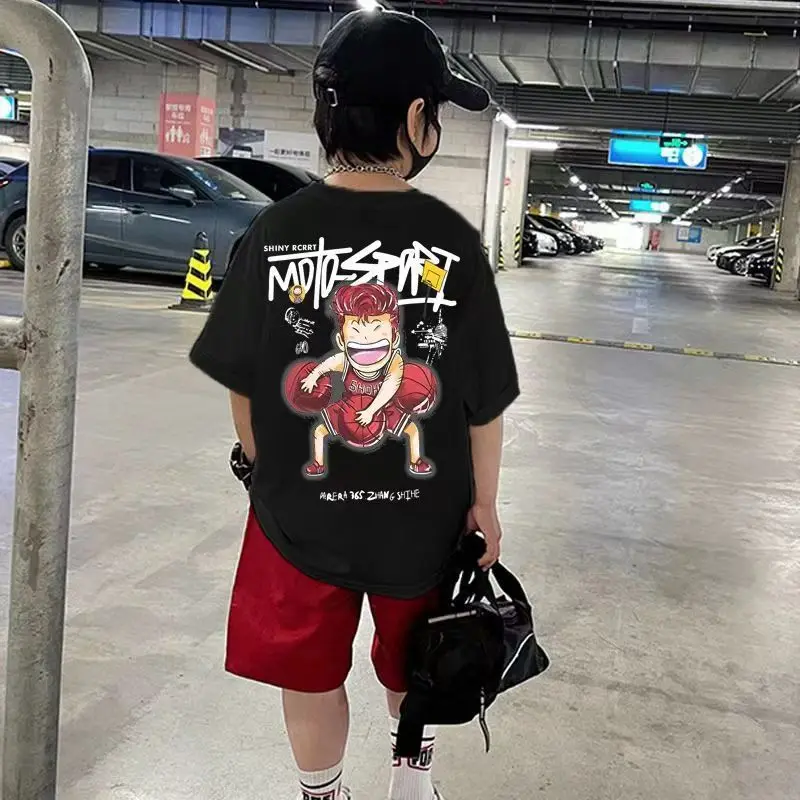 

Adolescent Cotton Boys Clothes Sets Summer T-Shirt + Short Pants 2PCS Slam Dunk Sport Basketball Kids Clothing Children Outfits